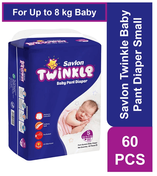 Savlon Twinkle Baby Pant Diaper Small 60 Pcs (Upto 8kg)