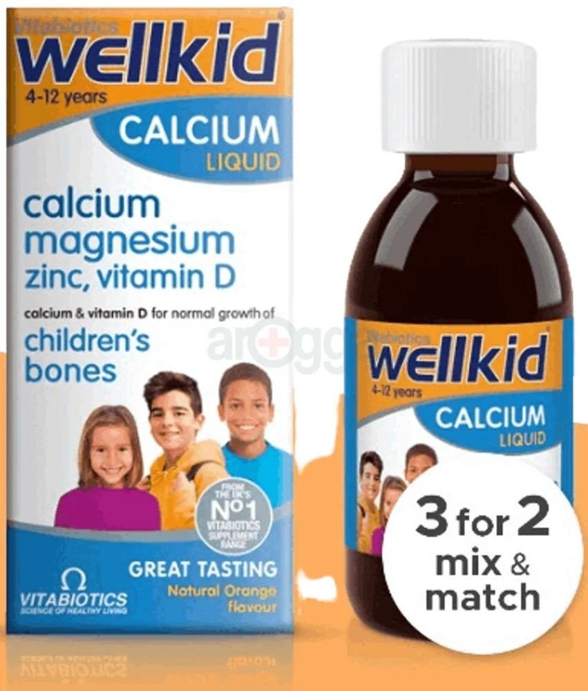 Vitabiotics Wellkid Calcium Liquid, Natural Orange Flavor, 4 To 12 Years