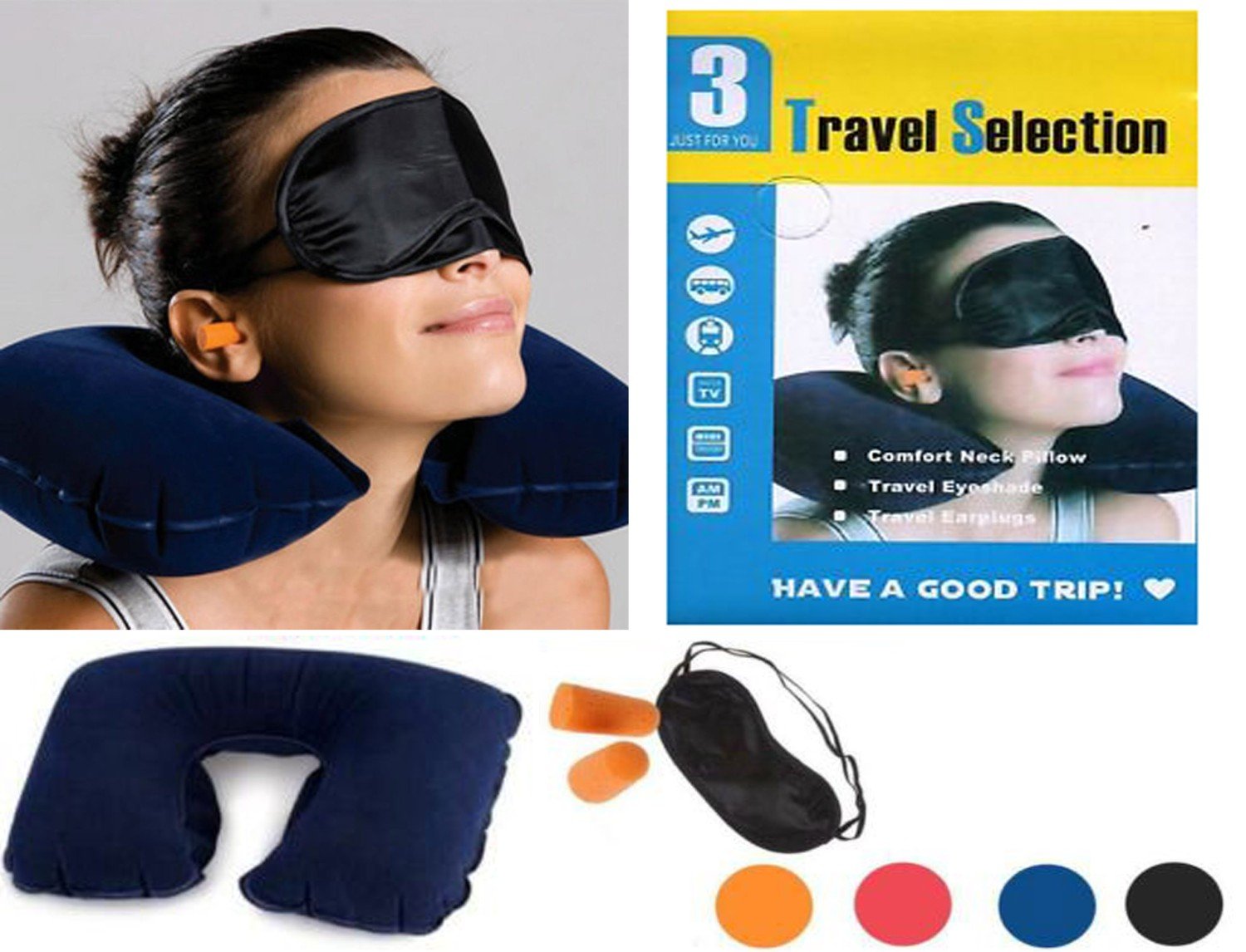 Travel Neck Pillow 3 In 1 Set Pillow+Ear Plug+Eye Mask)