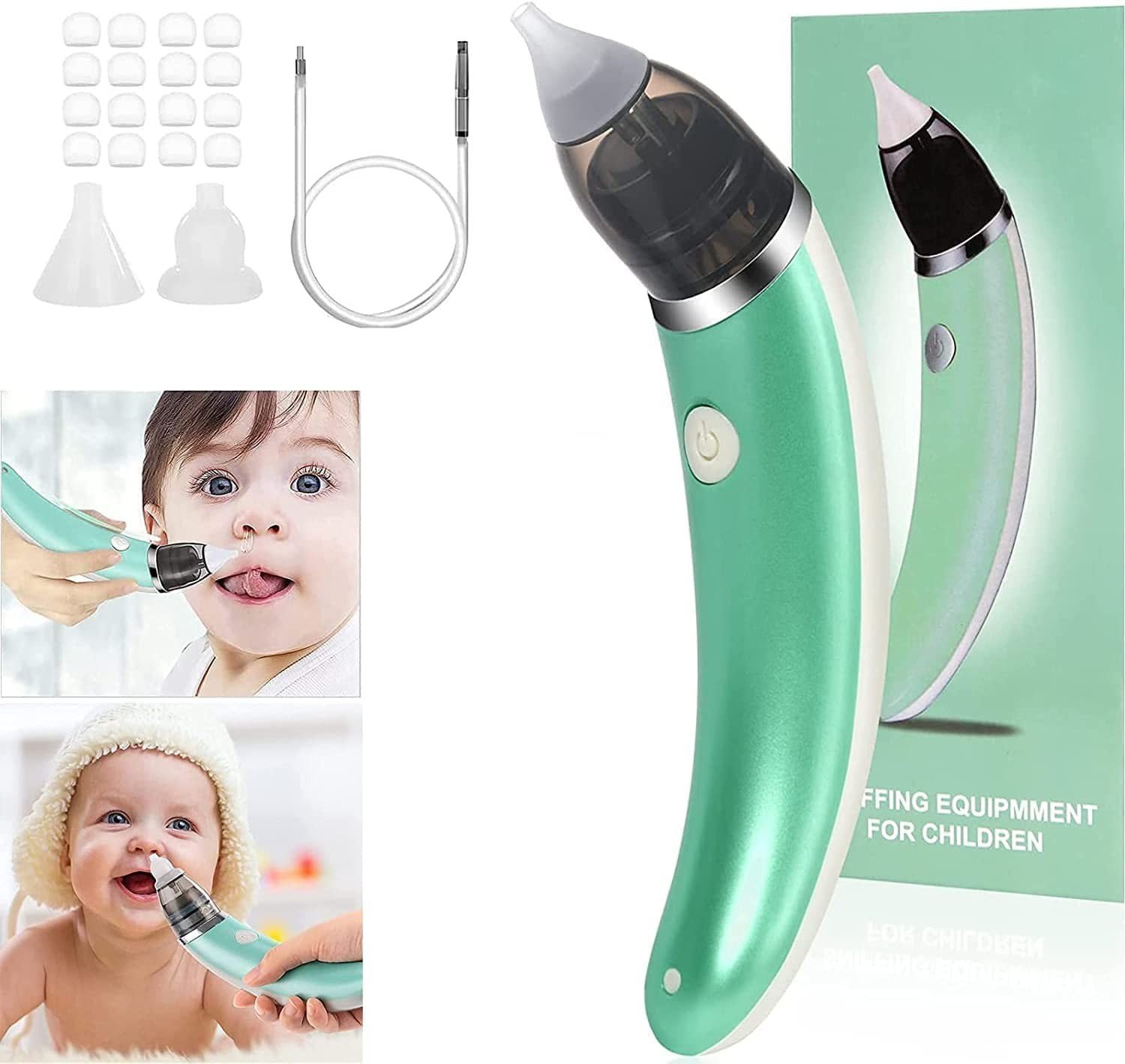 Baby Nasal Aspirator Electric Safe Hygienic Nose Cleaner Snot Sucker For Baby (Green)