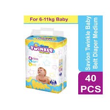 Savlon Twinkle Baby Belt Diaper M 40pcs (6-11 Kg)