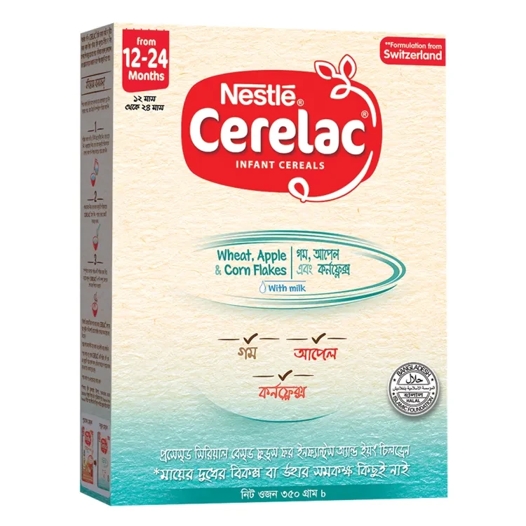 Nestlé Cerelac Wheat & Apple,Corn Flakes Baby Food BIB (12+24 Months) 350gm Pack