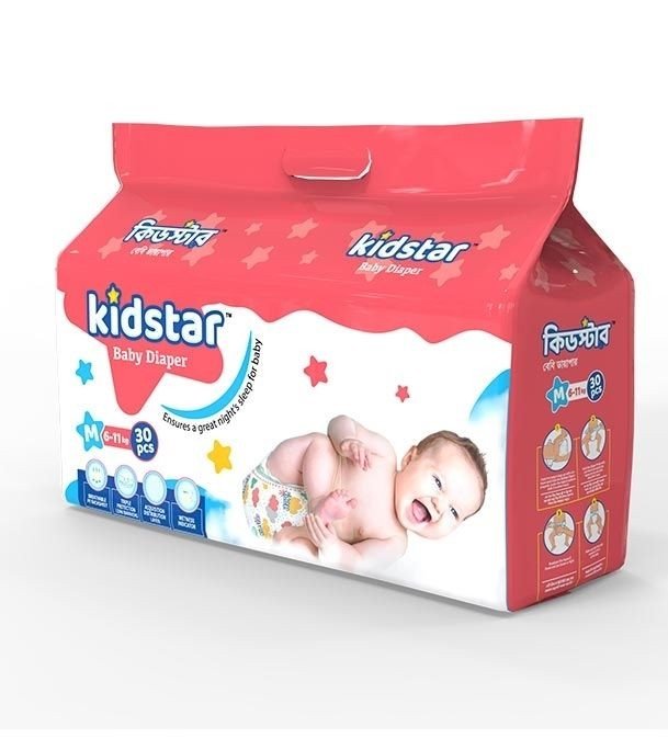 Kidstar Baby Diaper M 30'S Pack Diaper - (Size-M)