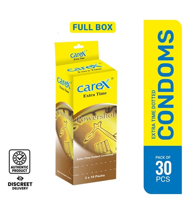 Carex Extra Time Powershot Dotted Condom 3x10 = 30pcs Full Box (Malaysia)